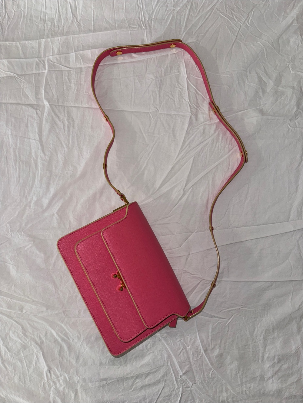 Marni Hot Pink Leather Crossbody with Gold-Tone Hardware